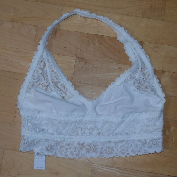 New! AERIE by AMERICAN EAGLE Women's Sz L (D) White Lace Halter Bralette - Picture 4 of 5